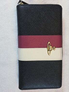 Vivienne Westwood Zipper Wallet in Black, Burgundy & Cream 2020 Era. Comes w COA